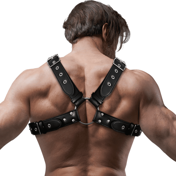 FETISH SUBMISSIVE ATTITUDE - MEN'S CROSS-OVER ECO-LEATHER CHEST HARNESS WITH STUDS 2